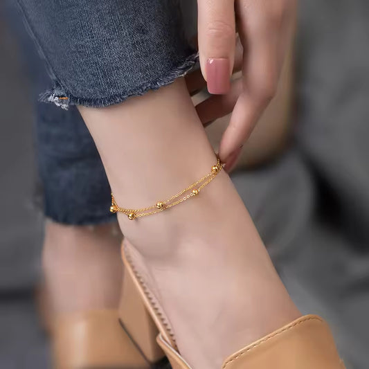 Double Layer Beaded Chain Anklet