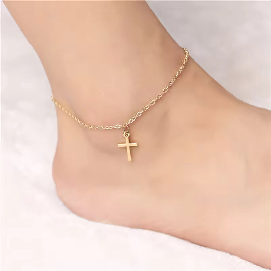 Simple Cross Iced Anklet