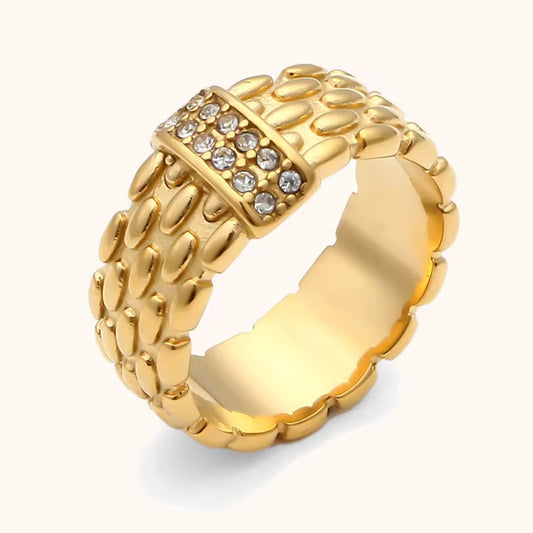 Dingran Vintage Chunky Woven Zircon Ring