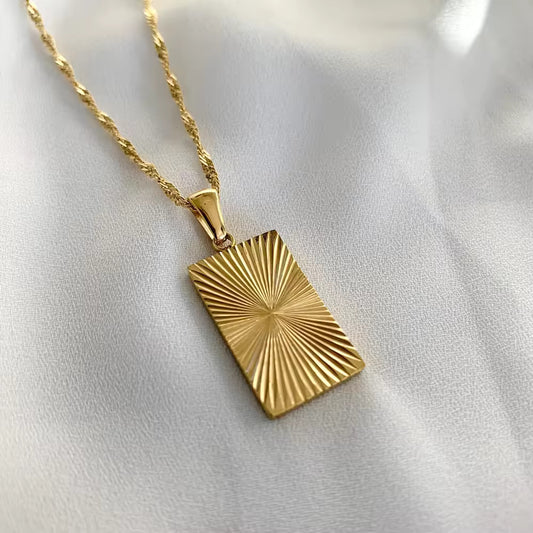 Sunburst Rectangle Pendant Necklace