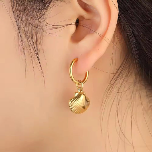 Gold Round Drop Shell Earrings