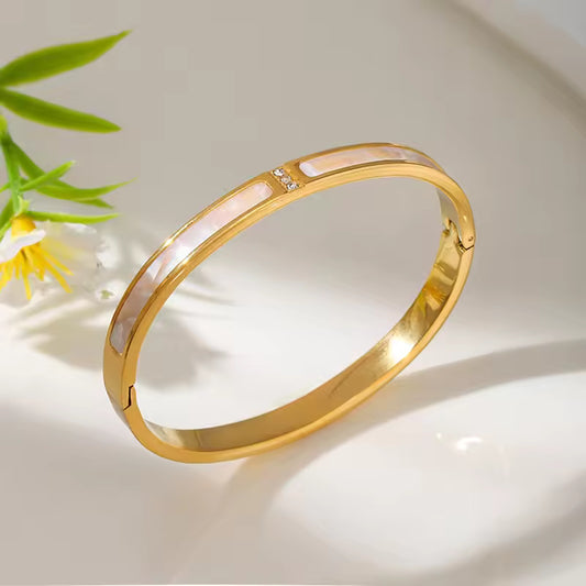 Gold-Plated Initial H Charm Bangle