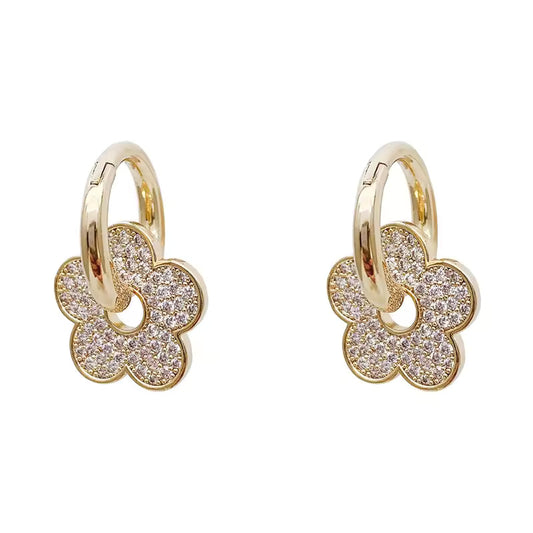 Flower Diamond Pendant Hoop Earrings