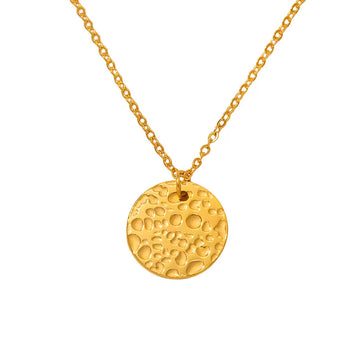 Hammered Pendant Gold Plated Necklace Unisex