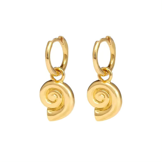 New Gold Plated Shell Huggie Earrings