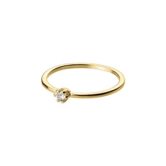 Single Zircon Diamond Thin Ring