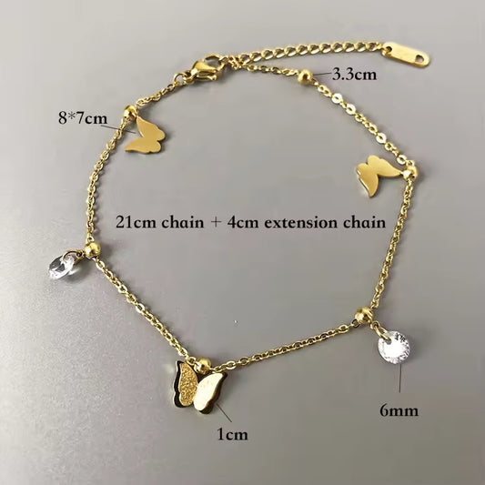 Bracelet de cheville élégant en cristal avec papillon