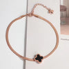 Four Leaves Clover Black Stone Anklet