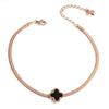 Four Leaves Clover Black Stone Anklet