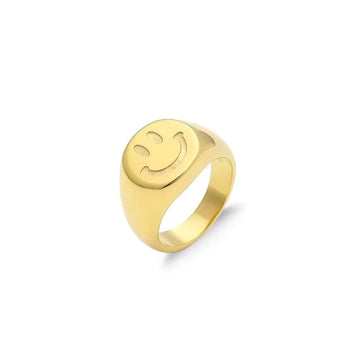 Minimalist Chunky Smiley Face Signet Ring