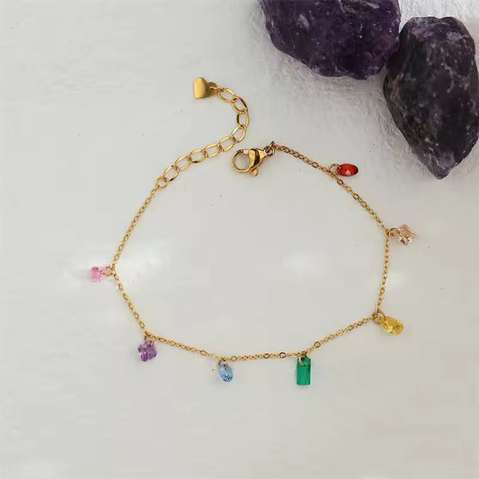 Colorful Cubic Zirconia Charm Anklet