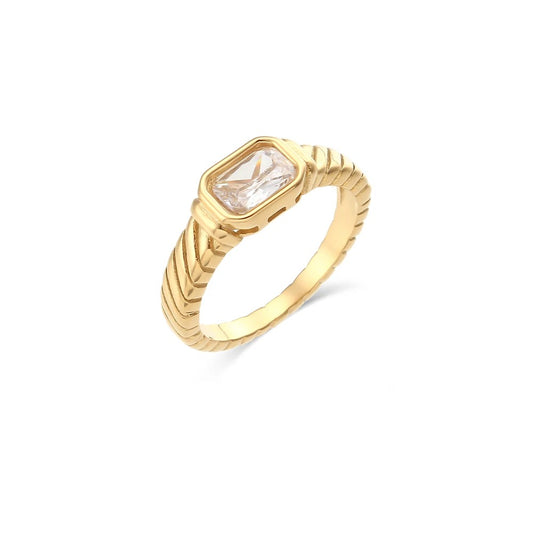 Band Texture Engraved Gemstone Ring