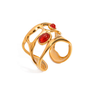 Bague ouverte creuse en agate rouge