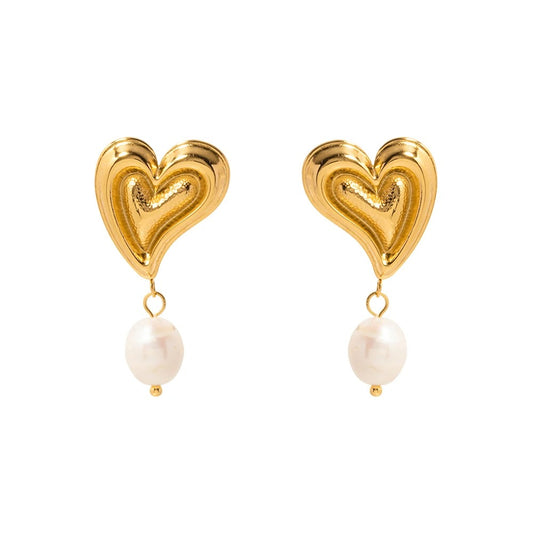 Heart Pearl Pendant Drop Dangle Earring