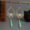 Bohemian Round Inlaid With Green Stones Drop Earring