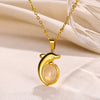 Oval Stone Dolphin Pendant Necklace