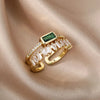 Classic Green Irregular Double Layer Zircon Ring