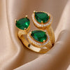 Cubic Zirconia Green Water Drop Ring