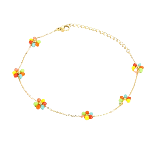 Bracelet de cheville à perles colorées et fleurs