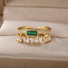 Classic Green Irregular Double Layer Zircon Ring