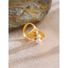 Shell Simulated Pearls Gold Finger Ring