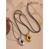 Agate Stone Pendant Pu Leather Necklace