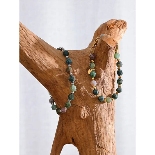 Indian Agate Natural Stone Beads Chain Men Bracelet