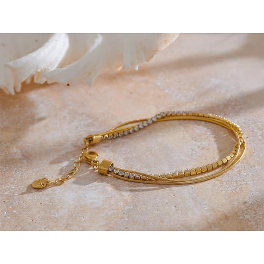 Shiny Zirconia Layered Chain Stacking Bracelet