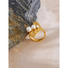 Shell Simulated Pearls Gold Finger Ring