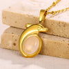 Oval Stone Dolphin Pendant Necklace