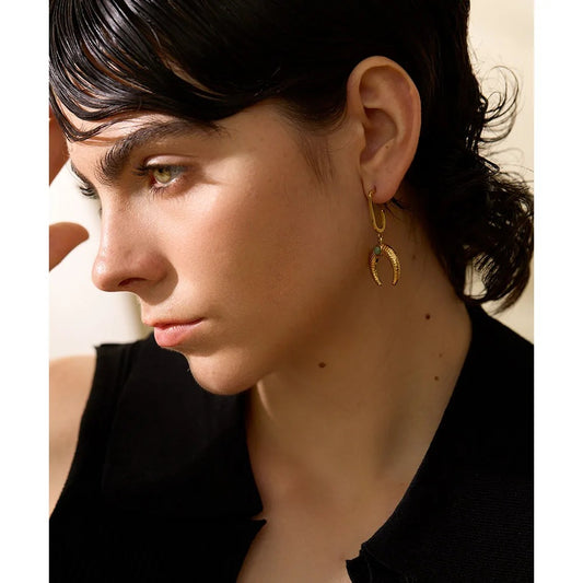 Horn Moon Dangling Ladies Gold Texture Earring