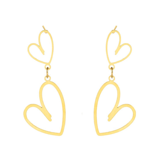 Boucles d'oreilles élégantes et exquises avec pendentif double cœur