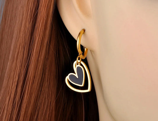 Boucle d'oreille d'anniversaire double coeur