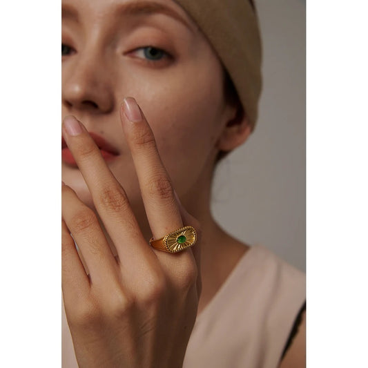 Green Opal Stone Geometric Ring