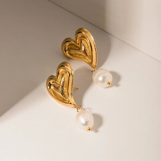 Heart Pearl Pendant Drop Dangle Earring