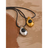 Agate Stone Pendant Pu Leather Necklace