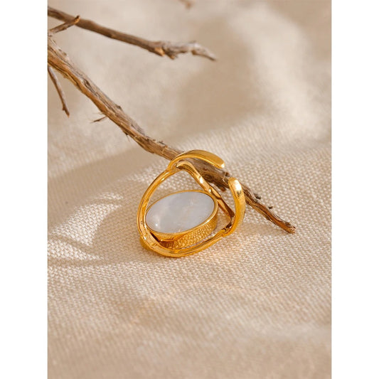 Natural Stone Shell France Rotatable Open Ring