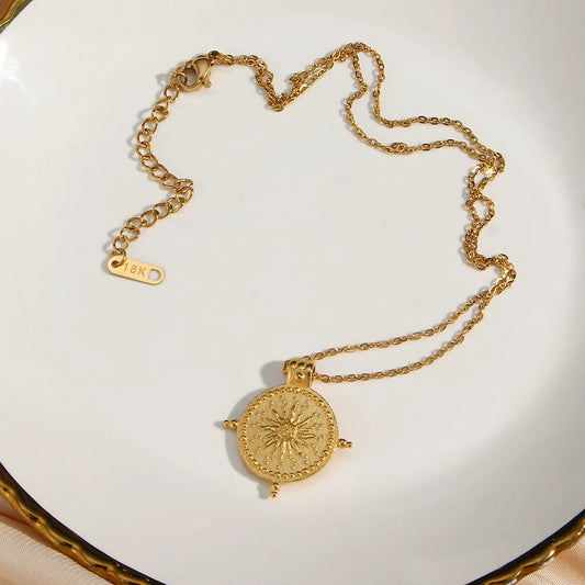 Ancient Sun Compass Pendant Necklace