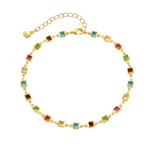 Square Wrapped Colored Zircon Anklet