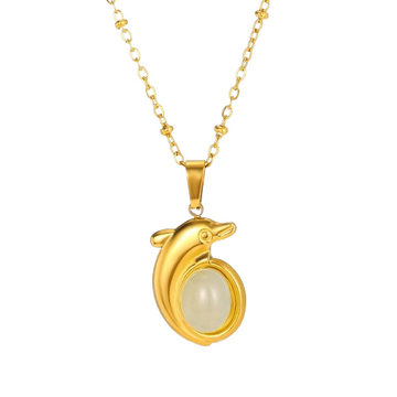 Oval Stone Dolphin Pendant Necklace