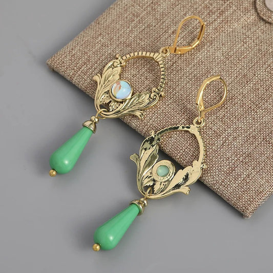 Bohemian Round Inlaid With Green Stones Drop Earring