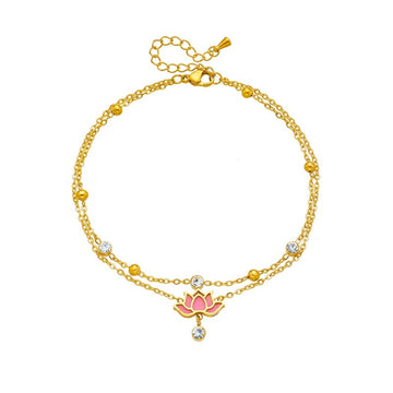 Bracelet de cheville en fleur de lotus rose