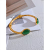 Green Natural Stone Gold Color Cuff Bracelet