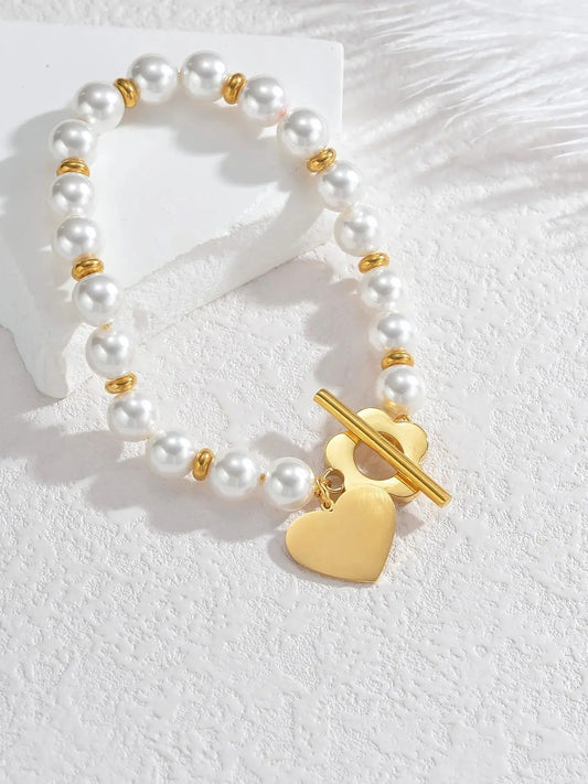 Imitation Pearl Heart Shaped Bracelet