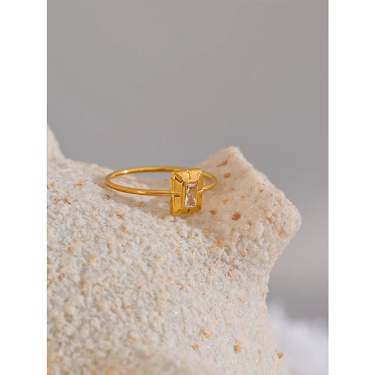 Square Zirconia Gold Color Ring