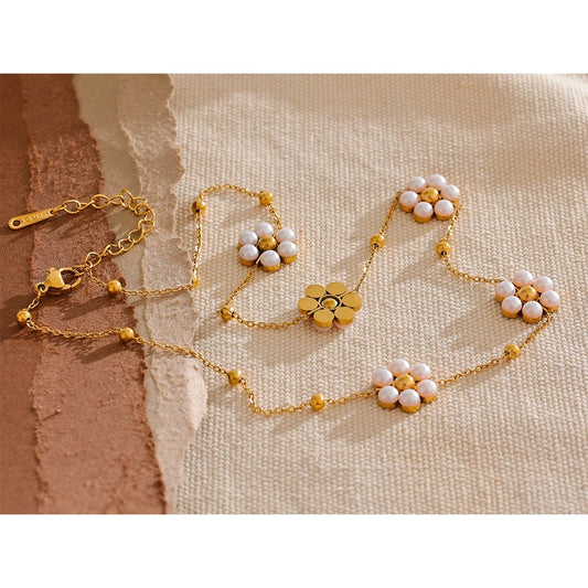 Fashion Imitation Pearls Handmade Flower Beads Necklace