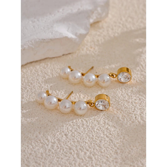 Elegant Imitation Pearls Drop Zirconia Earring