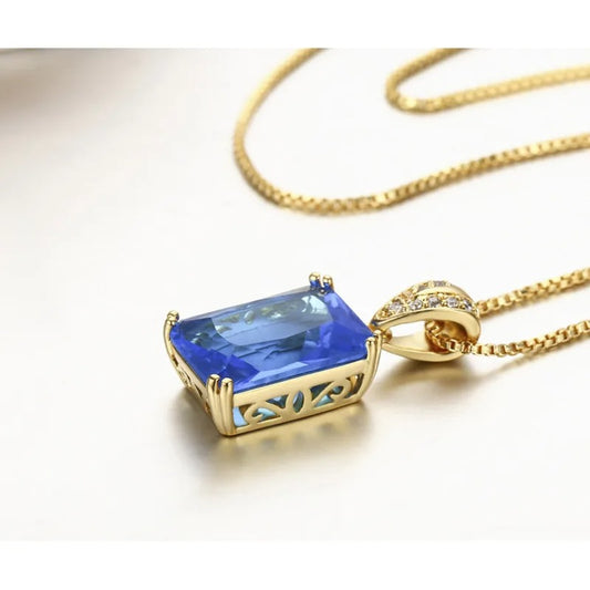 Princess Ocean Blue CZ Suspension Necklace