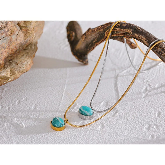 Natural Stone Amazonite Pendant Necklace