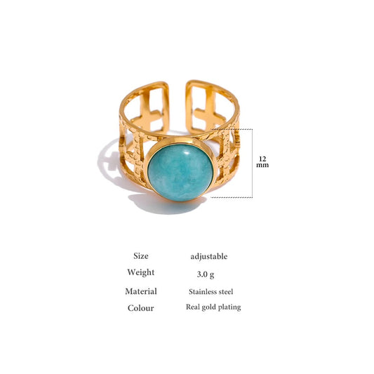 Bague d'ouverture tendance en pierre bleue